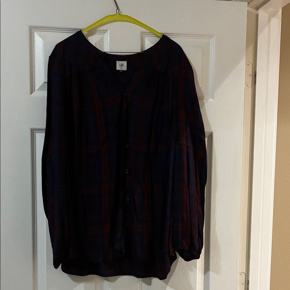 CAbi 4070 Women's Button Down Shirt - Dark Plaid (deep red/blue)
